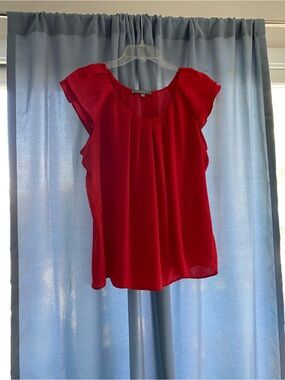 NY Collection Red Pleated Flutter Sleeve Blouse
